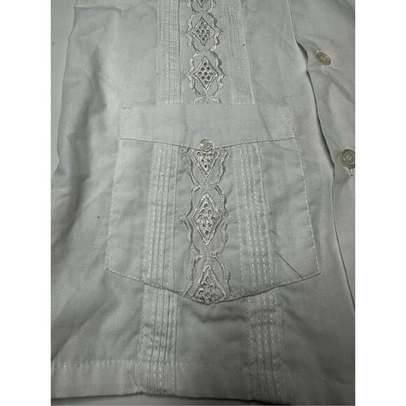 Silver Crest Vintage White Embroidered Button Down Shirt Pockets Sz 10 See Notes - Picture 10 of 11